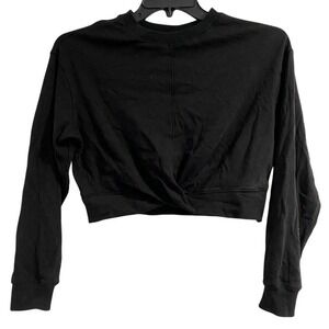 Black Cropped Twist Front Long Sleeve Sweatshirt Women's Size Medium NWOT